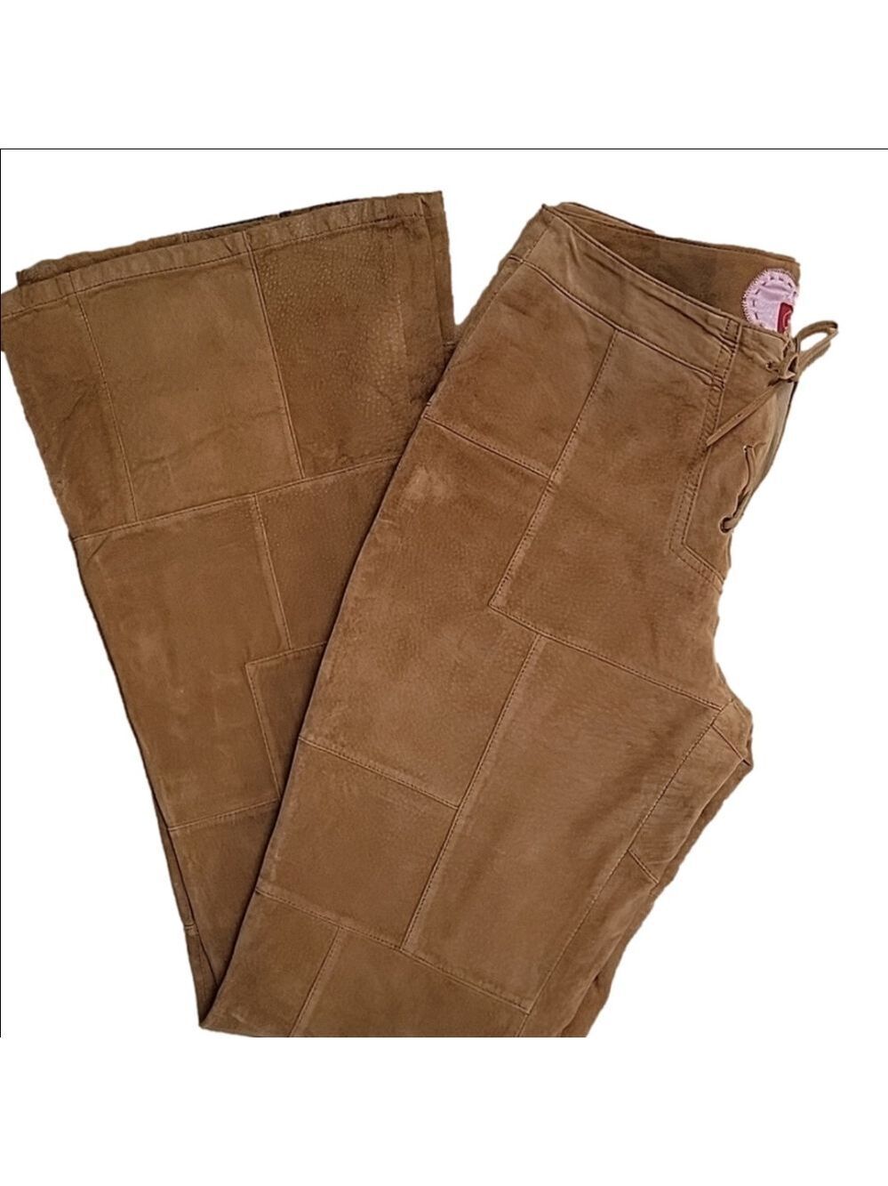 Vintage Esprit Leather Patchwork Bell Bottom Pants Size 36